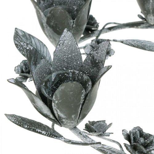 Floristik24 Suporte de vela anel de flor de metal Ø23cmH7cm cinza