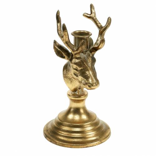 Floristik24 Castiçal antigo com aparência de cabeça de veado, metal dourado 19,5 cm