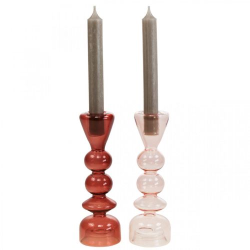 Floristik24 Castiçal castiçal de vidro rosa/rosa Ø5-6cm A19cm 2uds