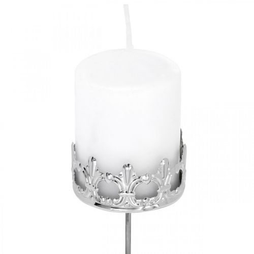 Floristik24 Coroa de decoração de vela, suporte de luz azul para colar, decoração do Advento em prata Ø5,5 cm 4 unidades