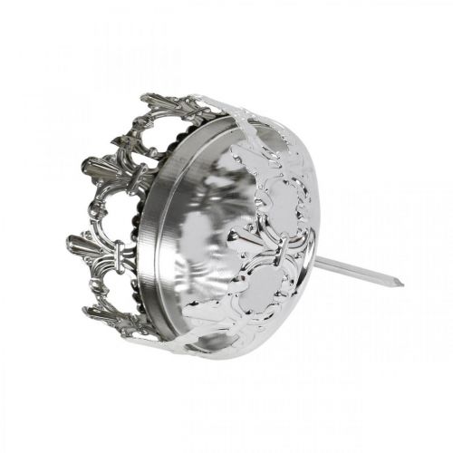 Floristik24 Coroa de decoração de vela, suporte de luz azul para colar, decoração do Advento em prata Ø5,5 cm 4 unidades
