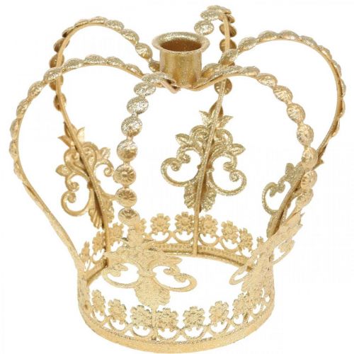 Floristik24 Coroa com castiçal, decoração para o Natal, decoração em metal, coroa decorativa dourada Ø19,5cm A16cm