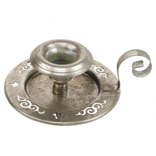 Castiçal prato de vela de metal com alça prata Ø12cm