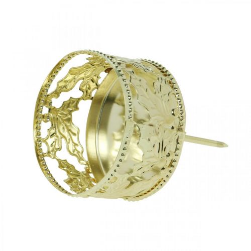 Floristik24 Porta-velas para colar, decoração de Advento, castiçal decoração de azevinho dourado Ø5,5cm 4 un