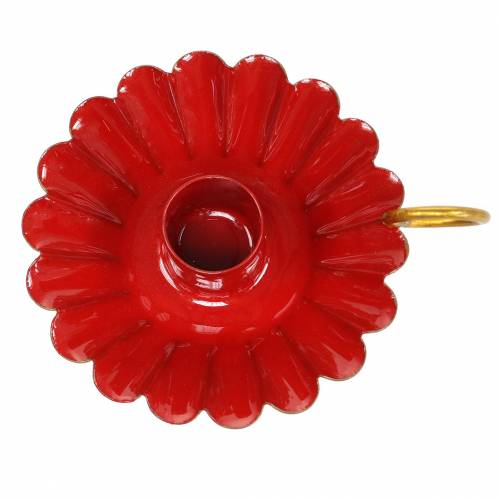 Floristik24 Castiçal com cabo esmaltado look vermelho, ouro Ø13cm A4,4cm