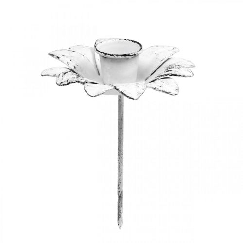 Floristik24 Castiçal flor de metal castiçal para colar Branco gasto Ø9cm