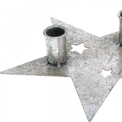 Itens Decoração de vela estrela, decoração de metal, castiçal para 2 velas cônicas prata, aparência antiga 23cm × 22cm