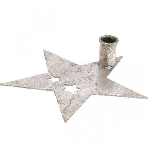 Floristik24 Estrela de decoração de metal, castiçal cônico para prata de Natal, visual antigo 20cm × 19,5cm