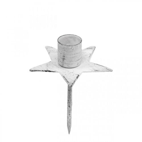 Floristik24 Castiçal em árvore, Natal, estrela para colar, decoração de vela em metal branco shabby chic Ø5cm