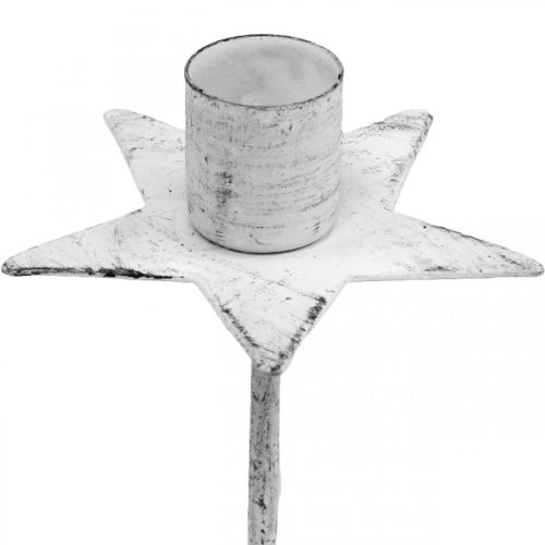 Floristik24 Castiçal em árvore, Natal, estrela para colar, decoração de vela em metal branco shabby chic Ø5cm