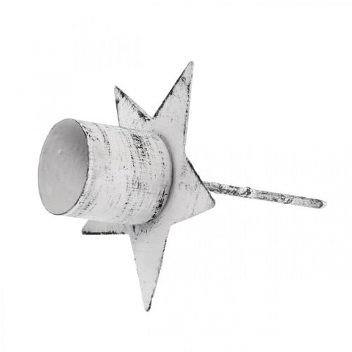 Floristik24 Estrela para colar, castiçal pontiagudo, decoração de Advento, castiçal em metal branco, shabby chic Ø6cm