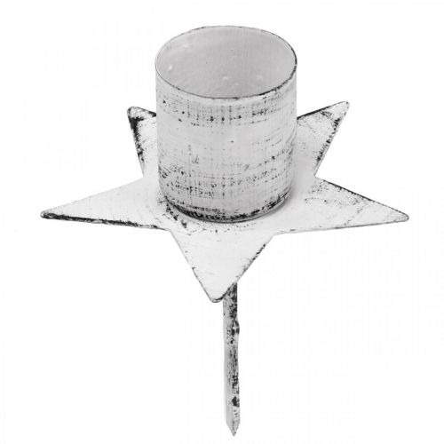 Floristik24 Estrela para colar, castiçal pontiagudo, decoração de Advento, castiçal em metal branco, shabby chic Ø6cm