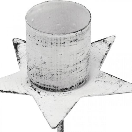 Floristik24 Estrela para colar, castiçal pontiagudo, decoração de Advento, castiçal em metal branco, shabby chic Ø6cm