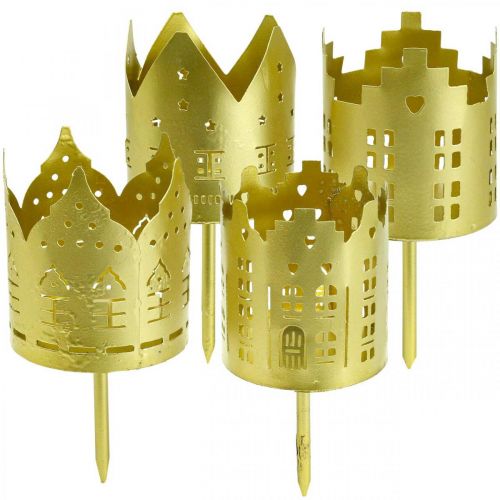 Floristik24 Castiçal dourado cidade castiçal metal Ø6.5cm 4pcs