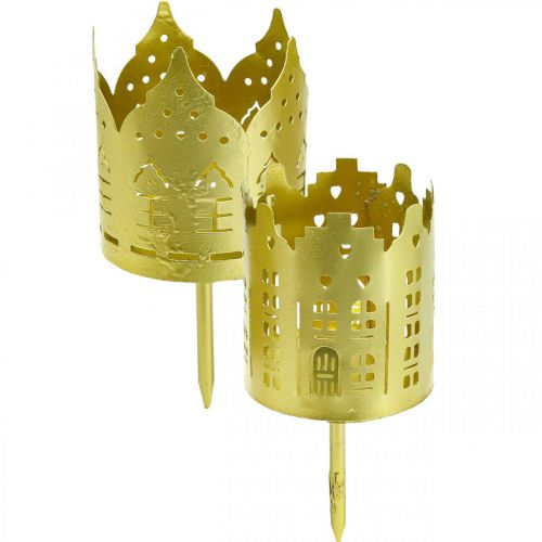 Floristik24 Castiçal dourado cidade castiçal metal Ø6.5cm 4pcs
