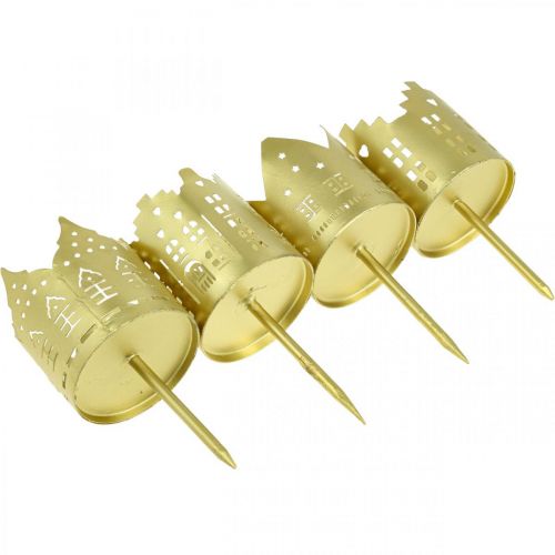 Floristik24 Castiçal dourado cidade castiçal metal Ø6.5cm 4pcs