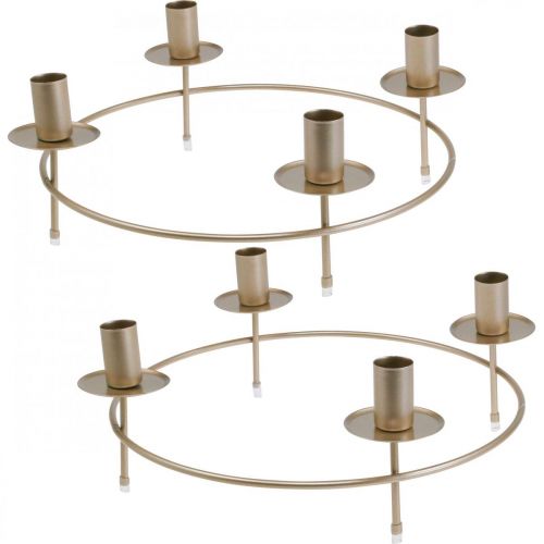 Floristik24 Anel de vela velas castiçal ouro Ø33,5cm Alt.11cm 2 unidades