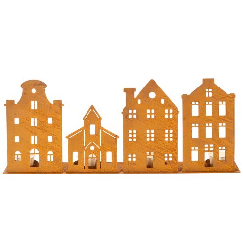 Castiçal de Natal com luzes em formato de casinha, cor ferrugem, 52 x 12 cm | Floristik24.pt