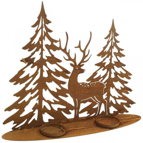 Floristik24 Castiçal decoração janela veado na floresta decoração ferrugem 38x30cm