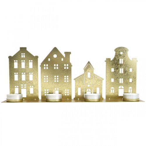 Itens Castiçal Luzes de Natal Decoração Casas Douradas 52×12cm