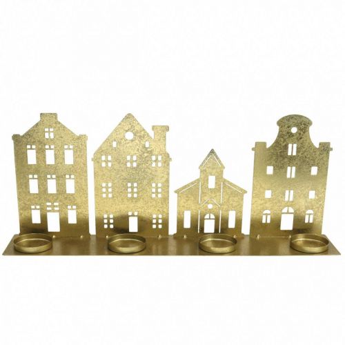 Castiçal Luzes de Natal Decoração Casas Douradas 52×12cm