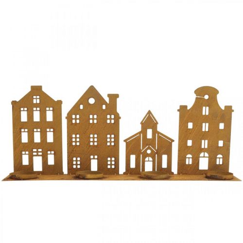 Castiçal luzes de natal decorativas casas ferrugem 52×12cm