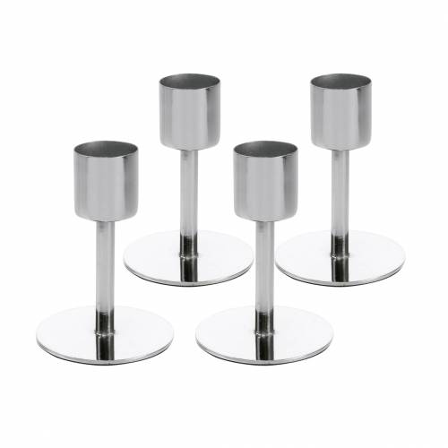 Floristik24 Conjunto de castiçais de metal para velas cônicas prata Ø2,2cm Alt.7,3cm 4 peças
