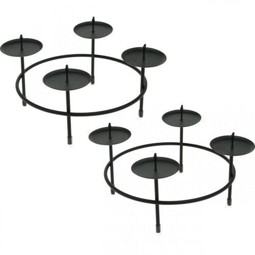 Floristik24 Castiçal para 4 velas coroa do Advento em metal preto Ø18,5cm 2 unidades