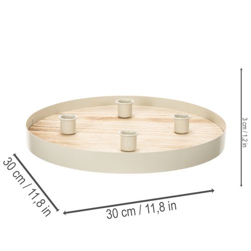 Bandeja redonda de madeira para quatro velas finas, 30 cm | Floristik24.pt