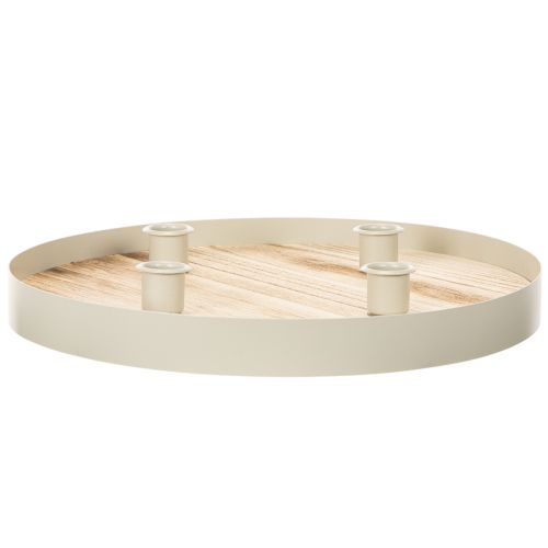Bandeja redonda de madeira para quatro velas finas, 30 cm | Floristik24.pt