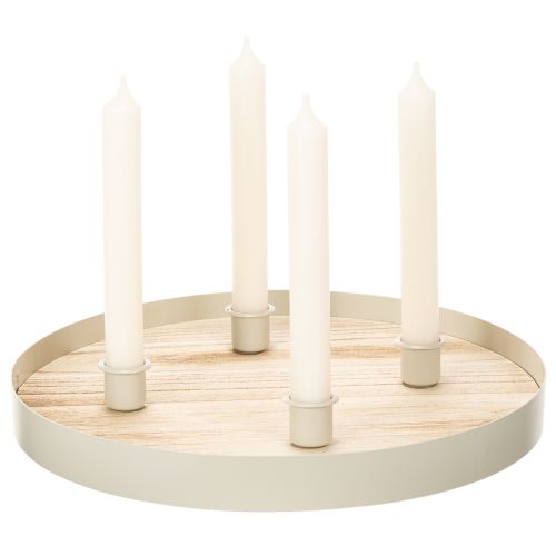 Bandeja redonda de madeira para quatro velas finas, 30 cm | Floristik24.pt