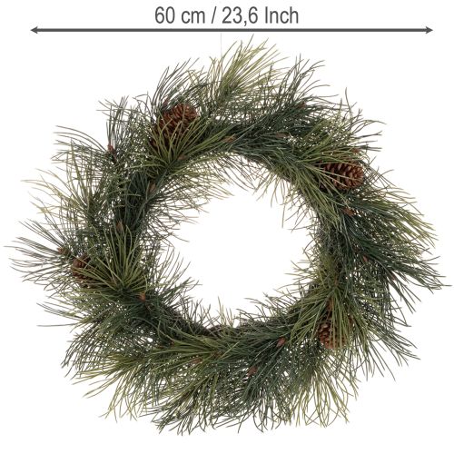 Coroa artificial de ramos de pinheiro com pinhas, 60 cm | Floristik24.pt