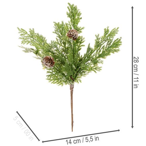 Ramo de pinheiro artificial com pinhas, coberto de neve, 28 cm, 6 peças | Floristik24.pt