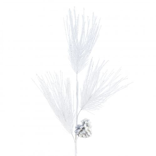 Floristik24 Ramo de pinheiro artificial com pinhas glitter branco C55cm