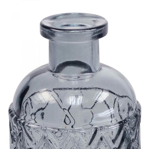 Floristik24 Vaso de vidro pequeno vaso de diamante padrão de vidro azul cinza H12,5 cm 6 pçs