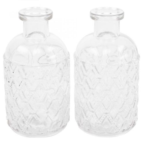 Floristik24 Vaso de vidro pequeno vaso de diamante padrão de vidro transparente H12.5cm 6pcs