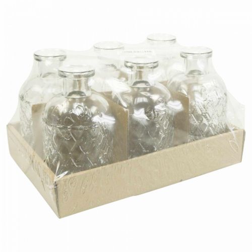 Floristik24 Vaso de vidro pequeno vaso de diamante padrão de vidro transparente H12.5cm 6pcs