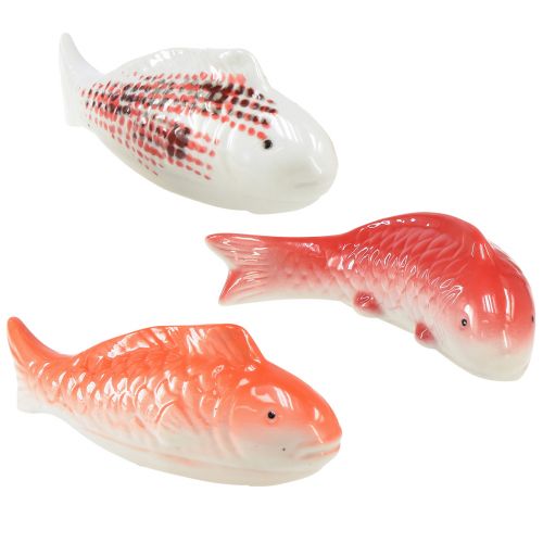 Floristik24 Peixe decorativo Koi cerâmica vermelho branco flutuante 15 cm 3 unidades