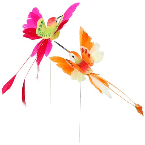 Floristik24 Beija-flor no fio para furar rosa, laranja 17cm 6pcs