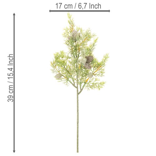 Ramo artificial de conífera com pinhas para decoração de mesa, 39 cm, 4 peças | Floristik24.pt
