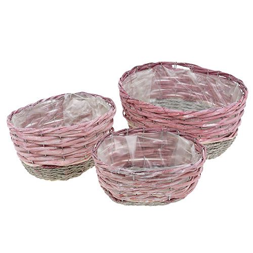 Floristik24 Conjunto de cesta oval de 3 rosa, natural