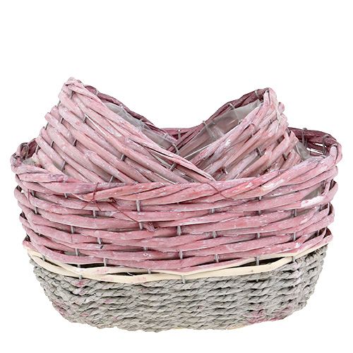 Floristik24 Conjunto de cesta oval de 3 rosa, natural