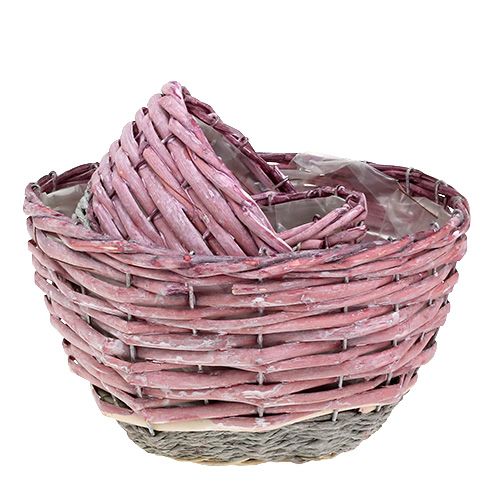 Floristik24 Conjunto cesto redondo de 3 Ø14cm - 24cm rosa, natural