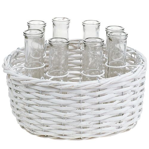Cesto redondo branco Ø27cm com 8 tubos de ensaio
