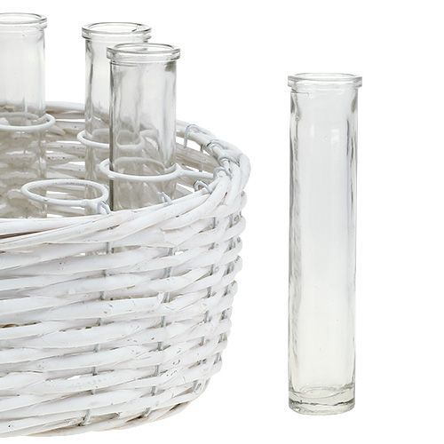 Floristik24 Cesto redondo branco Ø27cm com 8 tubos de ensaio
