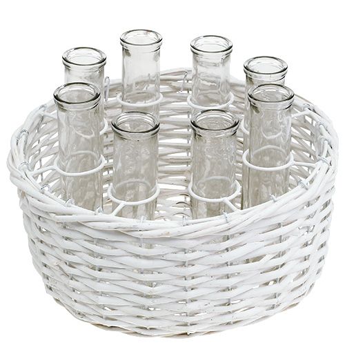 Floristik24 Cesto redondo branco Ø27cm com 8 tubos de ensaio