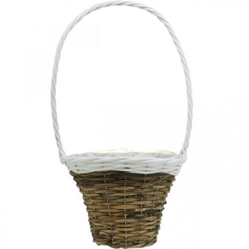Itens Cesta de alça, cesta natural para plantio, cesta de flores redonda natural, branco H49cm Ø23,5cm
