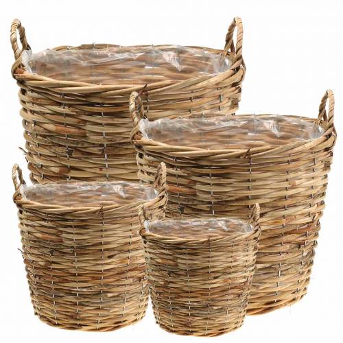 Floristik24 Cesto de vime com alças castanhas Ø48 / 43/37 / 33cm conjunto de 4 floreiras decorativas