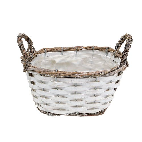 Floristik24 Cesto com alças oval natural, branco 20 x 14cm