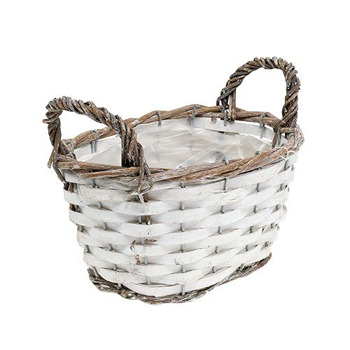 Floristik24 Cesto com alças oval natural, branco 20 x 14cm